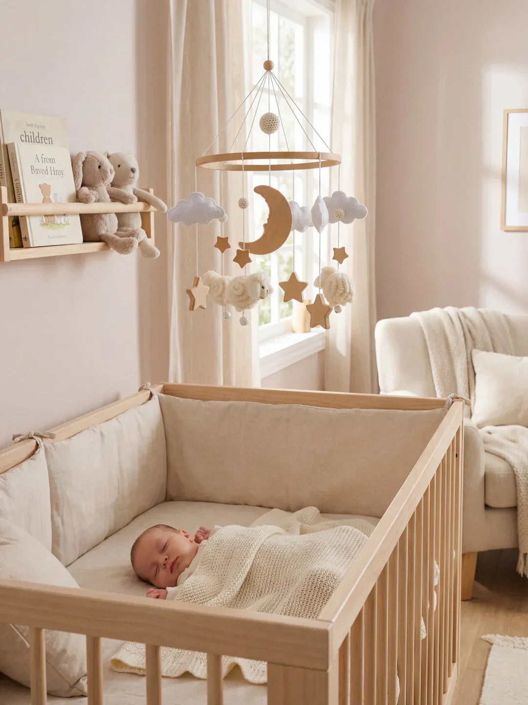 Wooden Baby Mobile – Gentle Crib Decor for Calm Sleep and Sensory Play