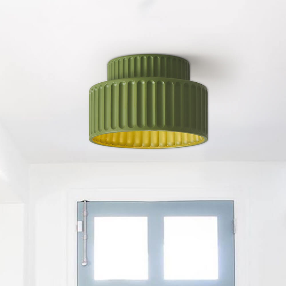 Luminara 奶油色布艺圆形吸顶灯，单灯泡，半嵌入式安装