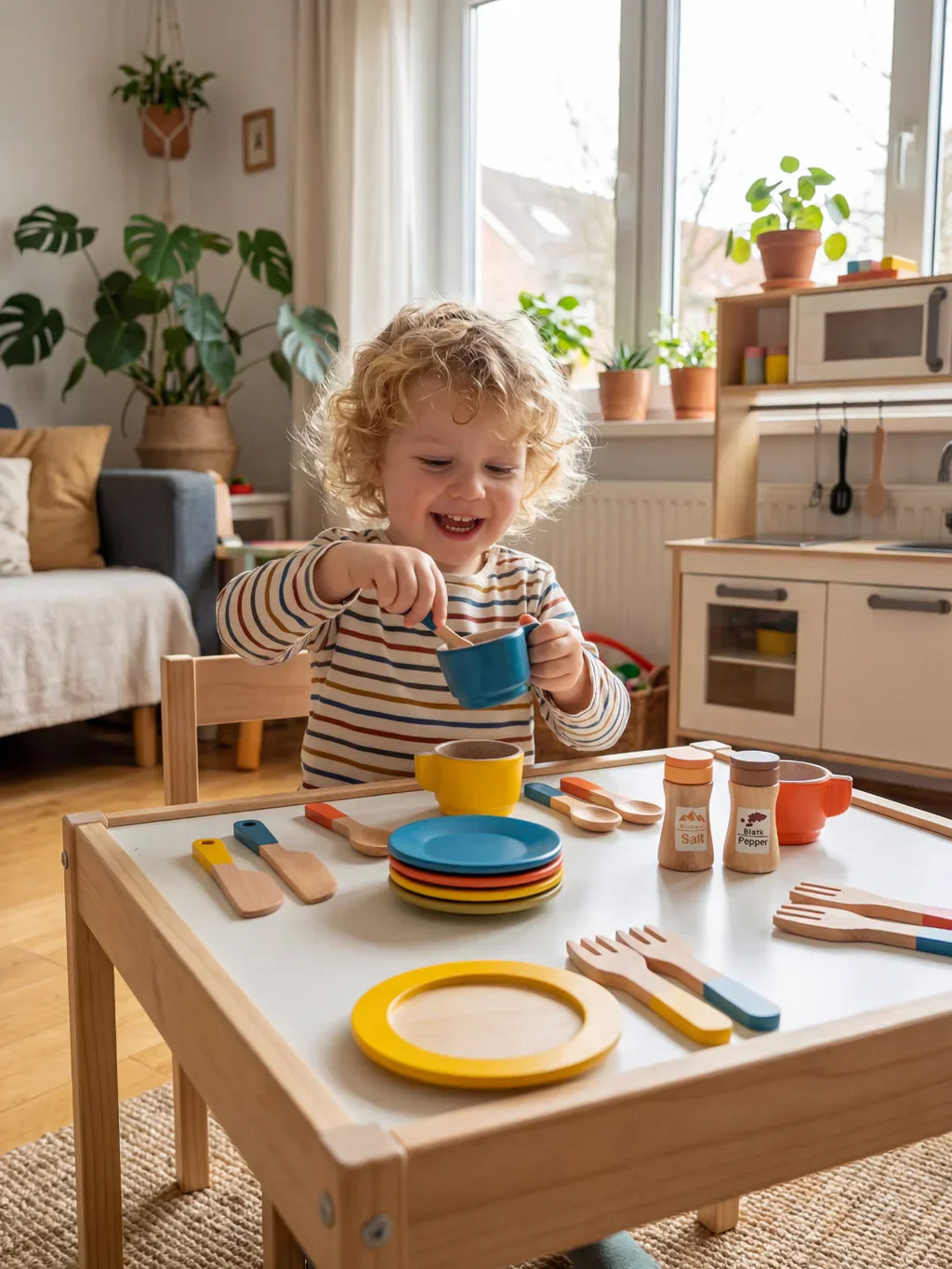 Set Makan Malam Mainan Berpura-pura Kayu untuk Bayi dan Kanak-kanak Kecil