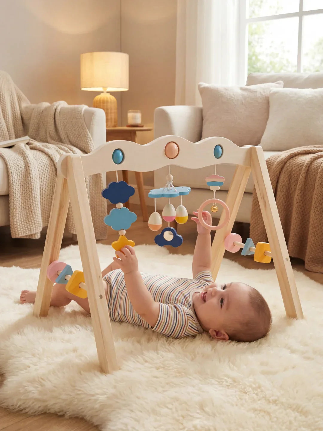 Natural Wood Activity Arch – Sensory Toy Gym for Babies and Toddlers