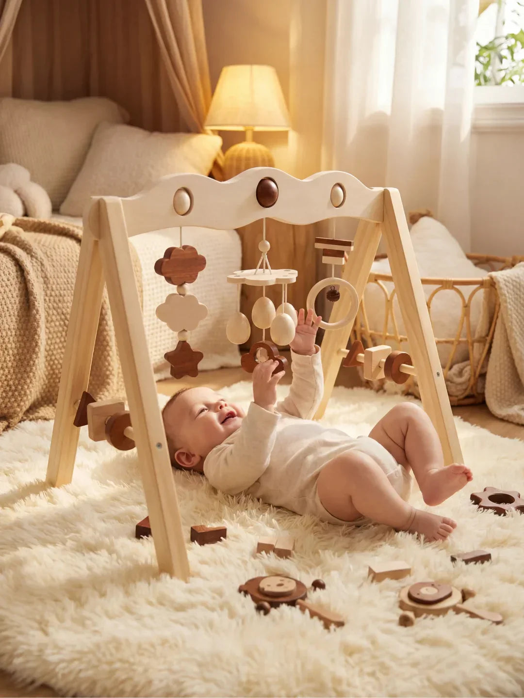 Natural Wood Activity Arch – Sensory Toy Gym for Babies and Toddlers