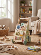 Premium Wooden Activity Walker for First Steps, Sensory Play, and Early Learning
