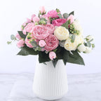Ensemble de 9 pivoines en soie avec tiges de 12 pouces pour décoration intérieure