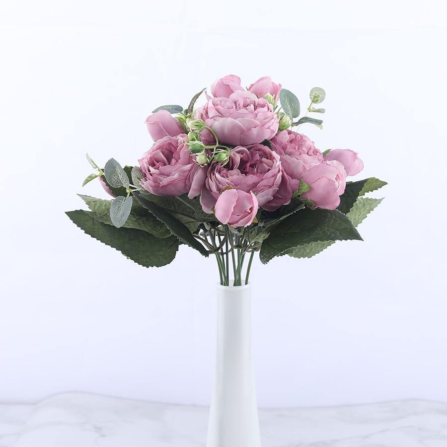 Ensemble de 9 pivoines en soie avec tiges de 12 pouces pour décoration intérieure