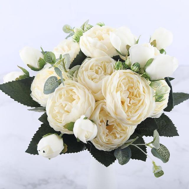 Ensemble de 9 pivoines en soie avec tiges de 12 pouces pour décoration intérieure