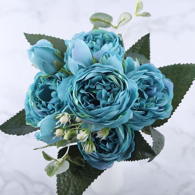 Ensemble de 9 pivoines en soie avec tiges de 12 pouces pour décoration intérieure