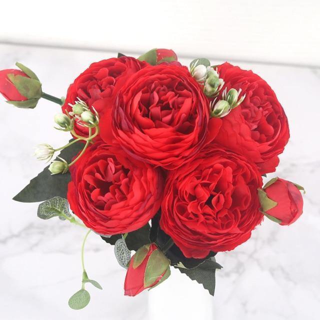 Ensemble de 9 pivoines en soie avec tiges de 12 pouces pour décoration intérieure