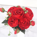 Ensemble de 9 pivoines en soie avec tiges de 12 pouces pour décoration intérieure