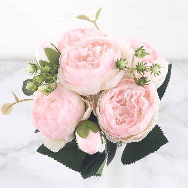 Ensemble de 9 pivoines en soie avec tiges de 12 pouces pour décoration intérieure