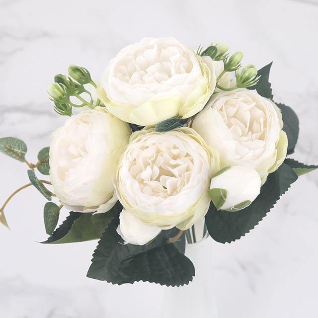 Ensemble de 9 pivoines en soie avec tiges de 12 pouces pour décoration intérieure