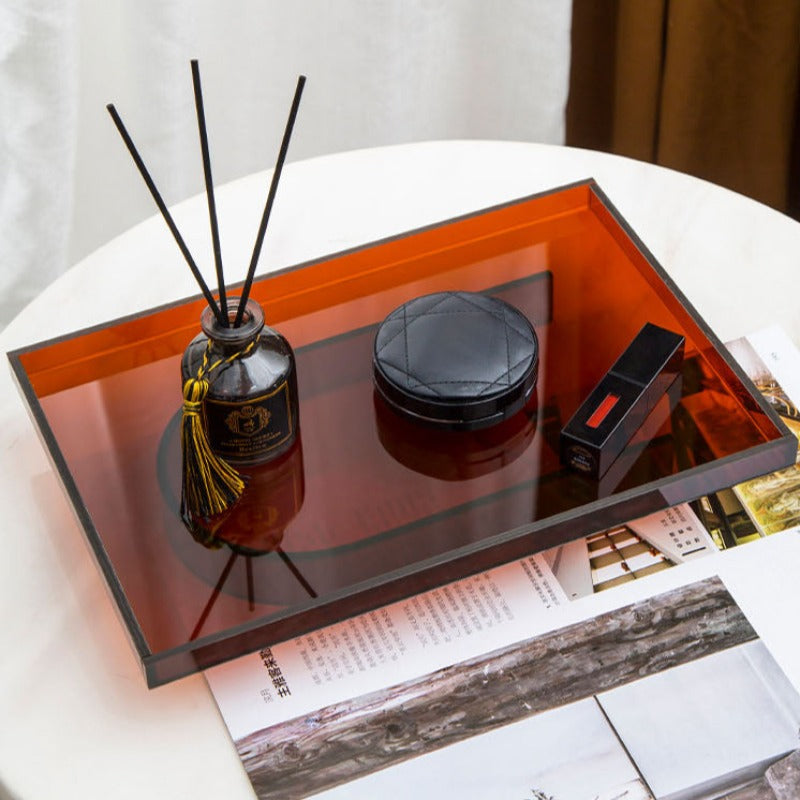Retro Amber Display Trays In Round Or Rectangular Shapes For Organization