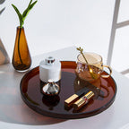 Retro Amber Display Trays In Round Or Rectangular Shapes For Organization