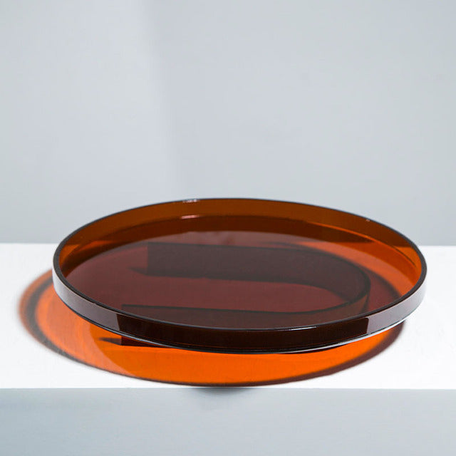 Retro Amber Display Trays In Round Or Rectangular Shapes For Organization