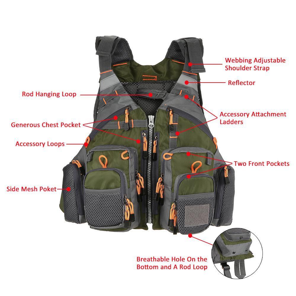 Colete de Pesca CastAway com 11 Bolsos para Atividades de Pesca