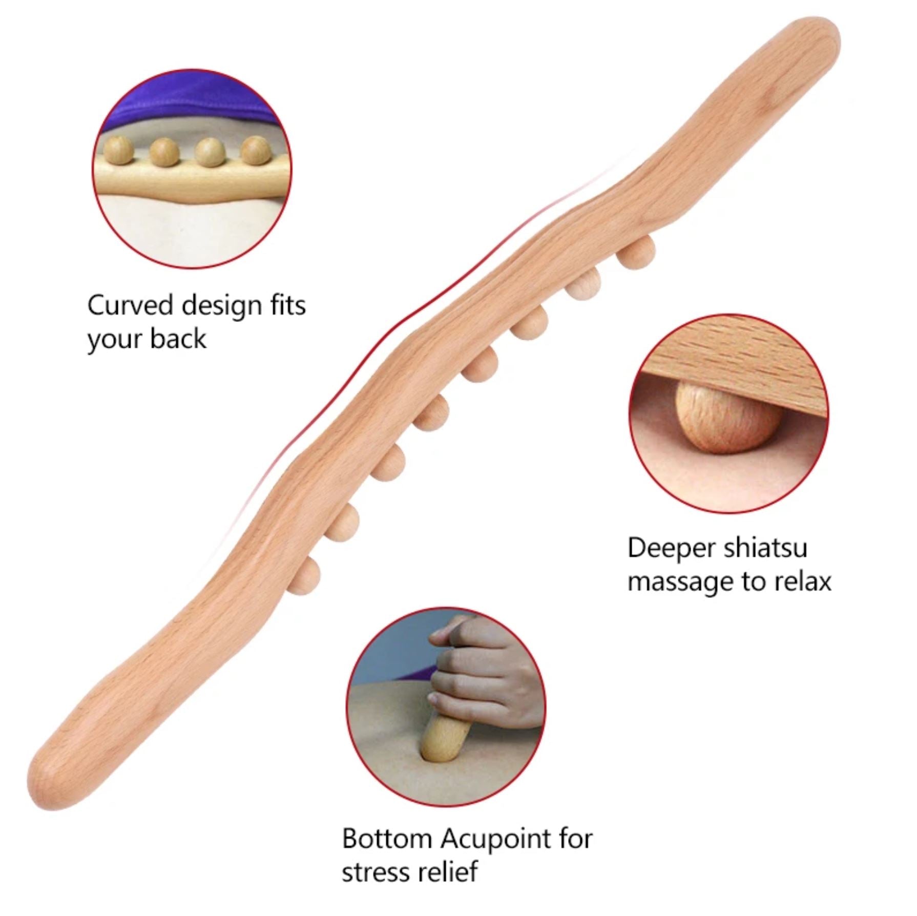Avela Round Beech Wood Massage Scraper Handheld Home Tool