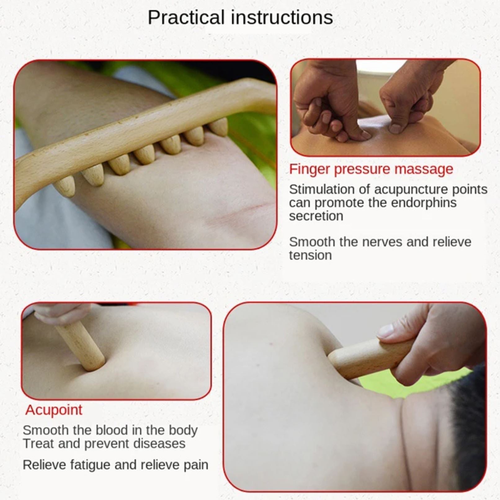 Avela Round Beech Wood Massage Scraper Handheld Home Tool