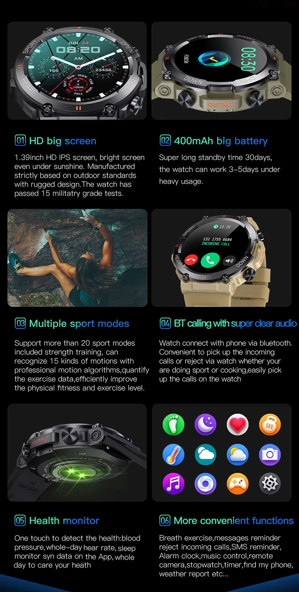 FortisX Titan Rugged Tactical Smartwatch With Extended Battery Life