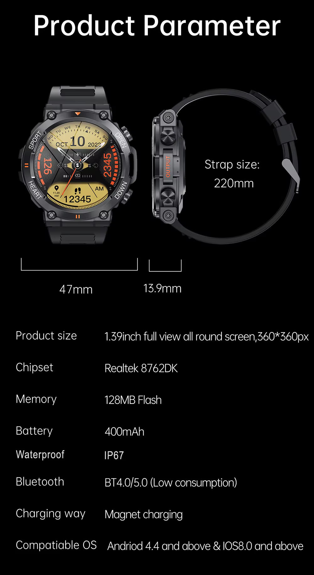 FortisX Titan Rugged Tactical Smartwatch With Extended Battery Life