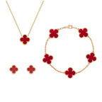 Set de bijuterii Nova Amber Clover din trei piese cu colier, brățară și cercei