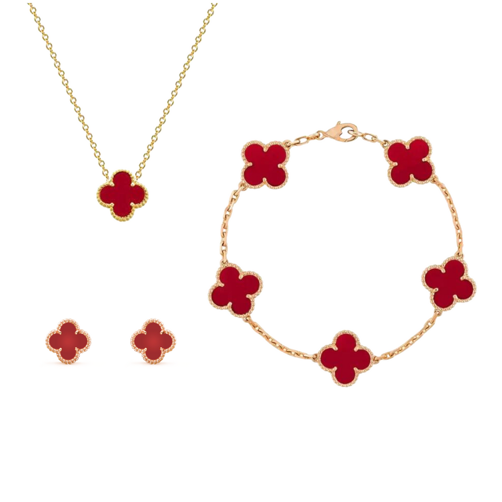 Set de bijuterii Nova Amber Clover din trei piese cu colier, brățară și cercei
