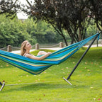 Rede para Dois com Suporte em Lona Premium para Relaxamento ao Ar Livre