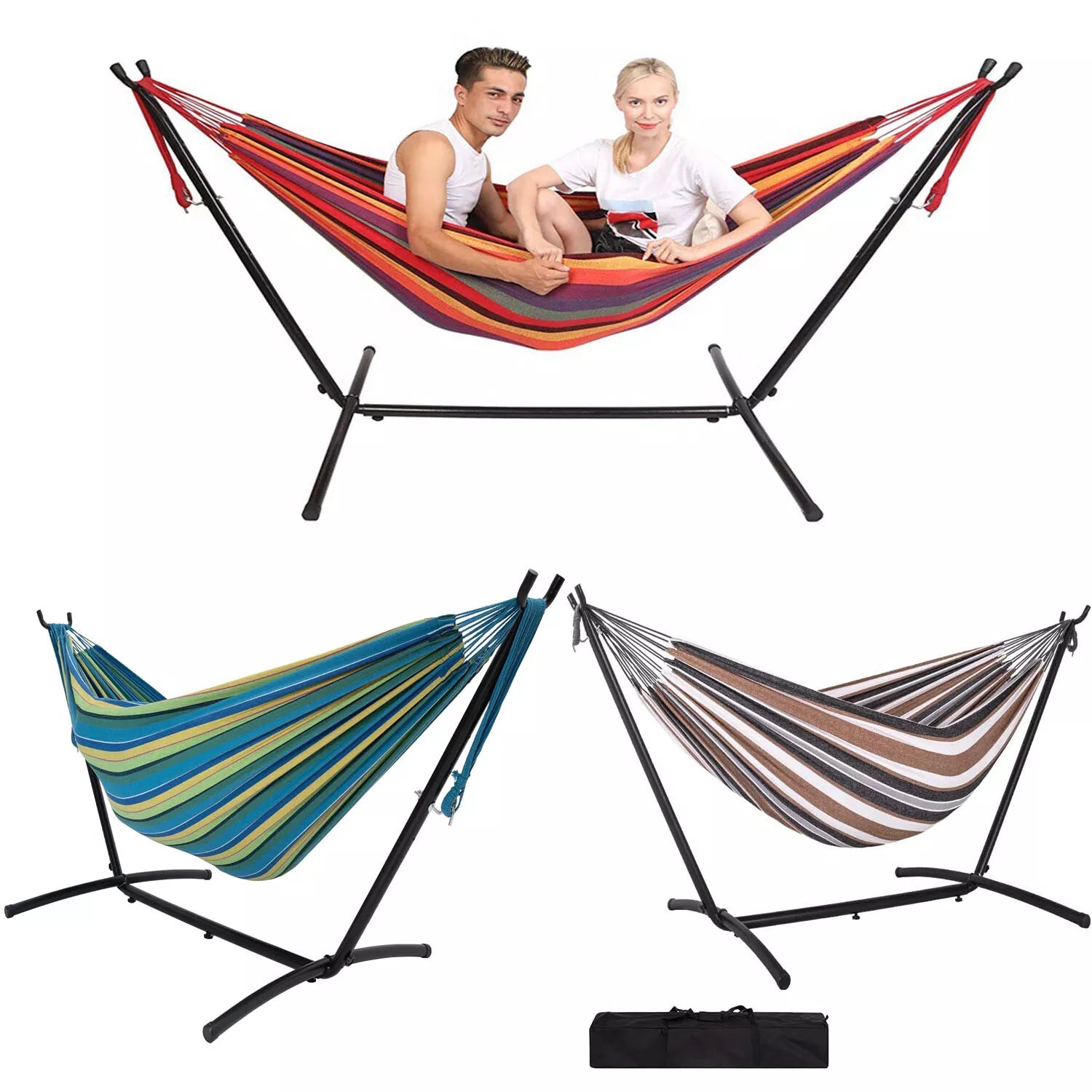 Rede para Dois com Suporte em Lona Premium para Relaxamento ao Ar Livre