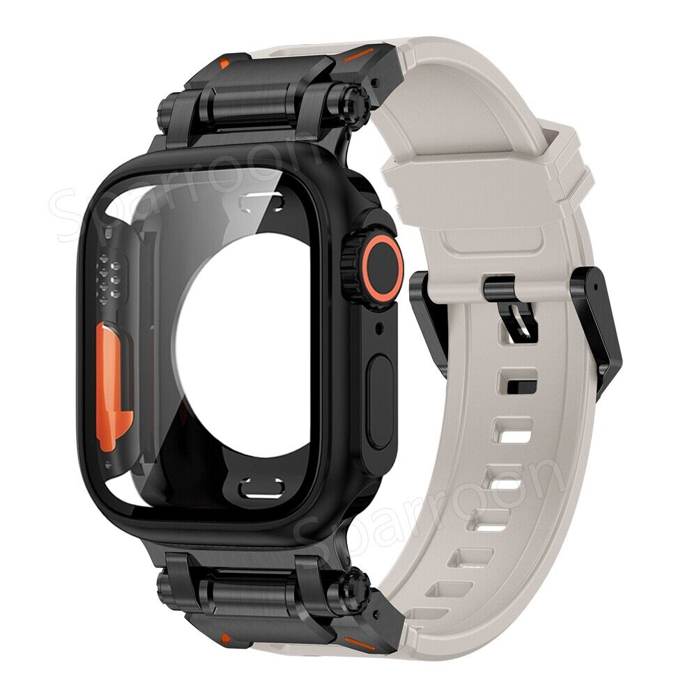 Rovelo Metal Ultra Case With Fluoro Band For Apple Watch 4 Through 9 SE