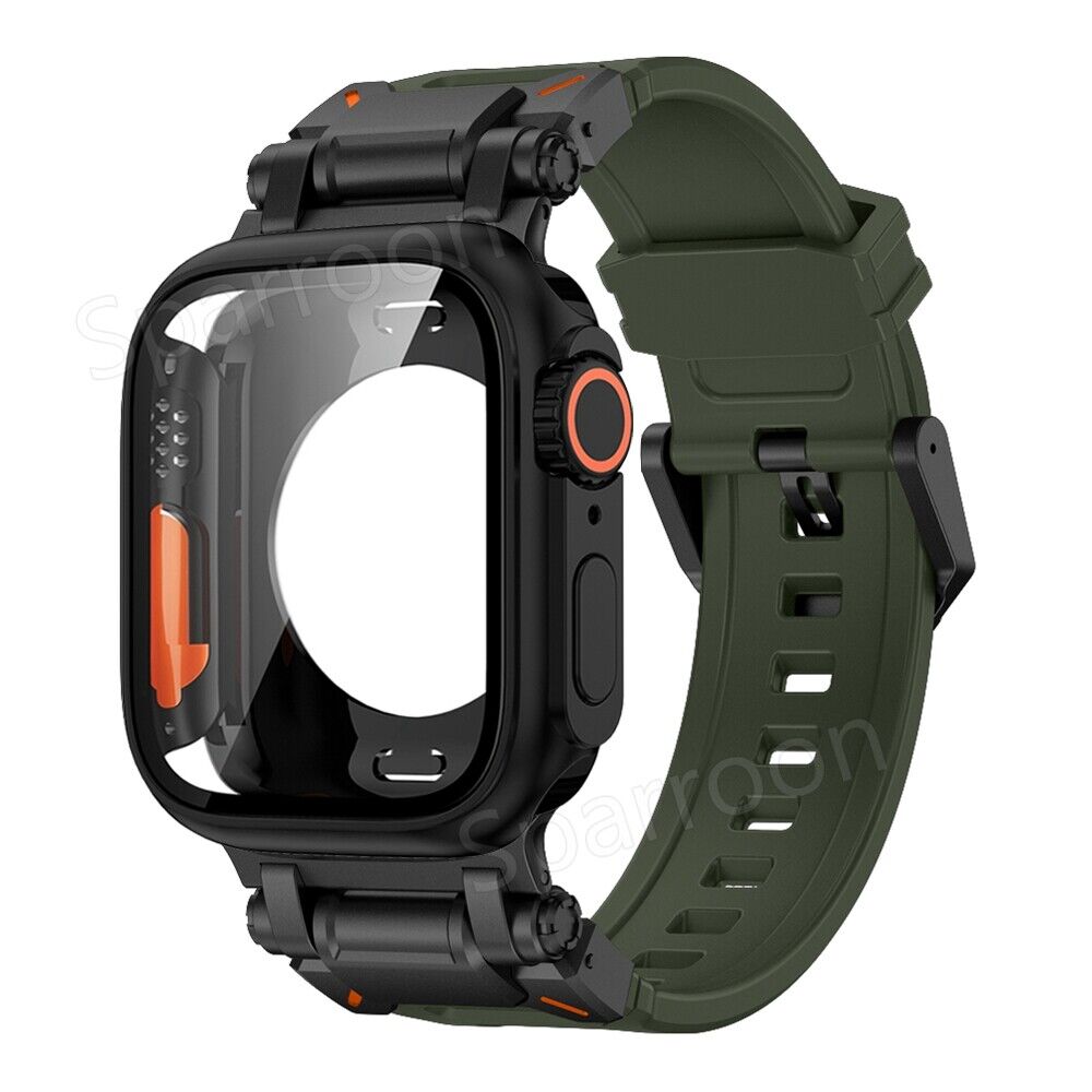 Rovelo Metal Ultra Case With Fluoro Band For Apple Watch 4 Through 9 SE
