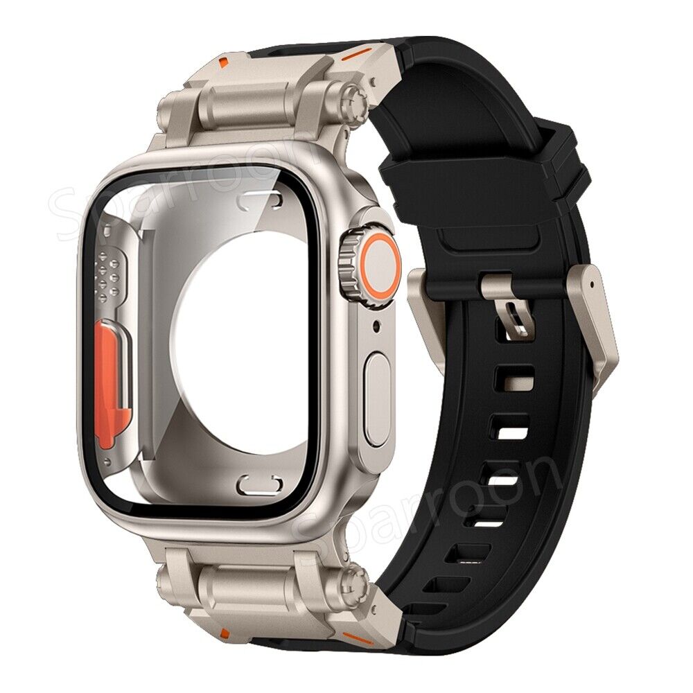 Rovelo Metal Ultra Case With Fluoro Band For Apple Watch 4 Through 9 SE
