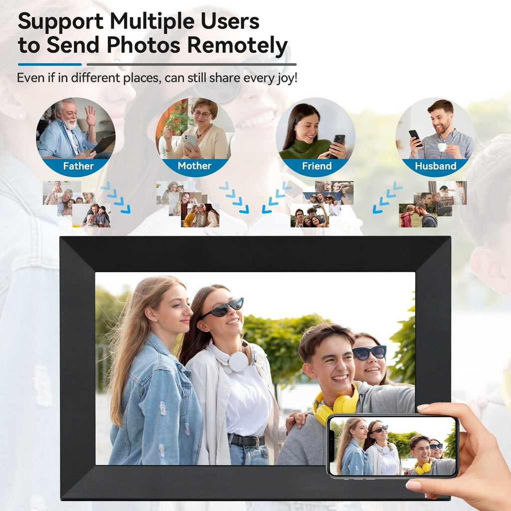10,1-tommer WiFi-fotoframe med 1080p touchskærm til familier