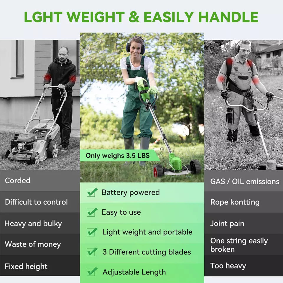 VerdaPro 24V Cordless Trimmer For Lawn Edges 18,000 RPM