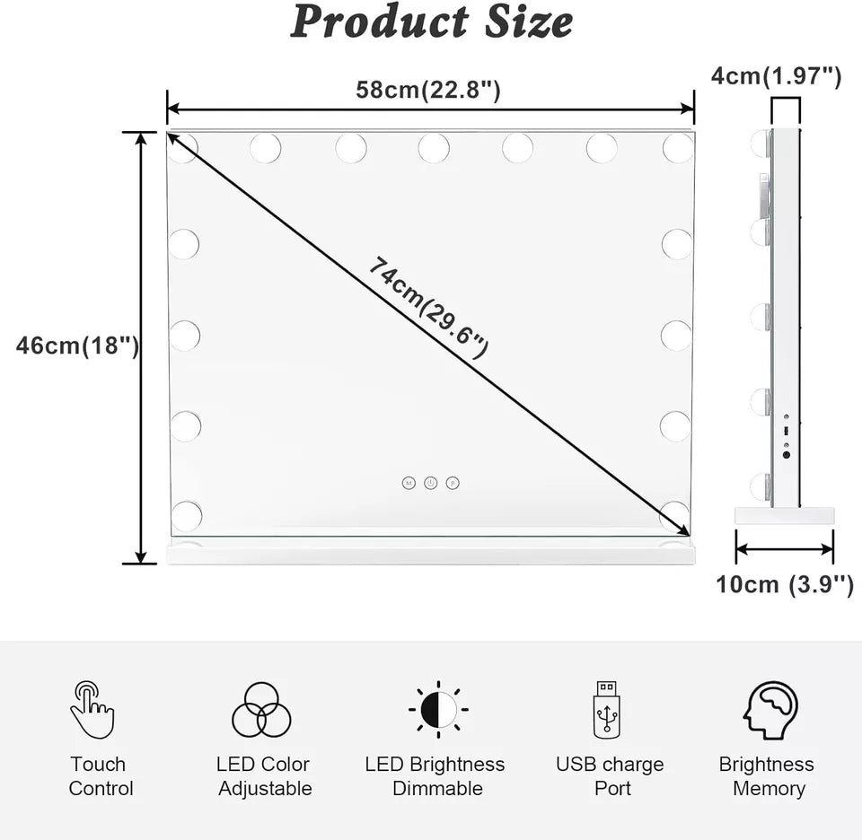 Hollywood Makeup Mirror With Dimmable LED Lighting For Flawless Looks