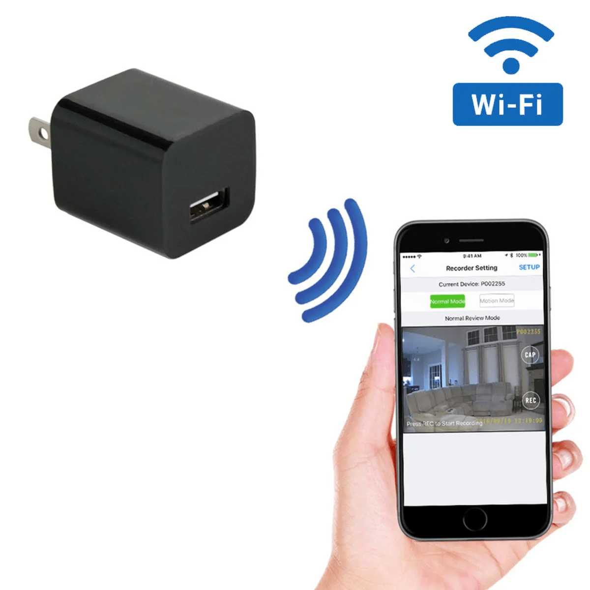 Kamera Wi-Fi 1080P w ładowarce USB z nagrywaniem wyzwalanym ruchem