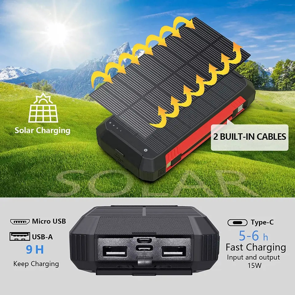 EclipseVolt 30 000 mAh vanntett solcellepowerbank med to USB-porter og Qi trådløs ladeplate
