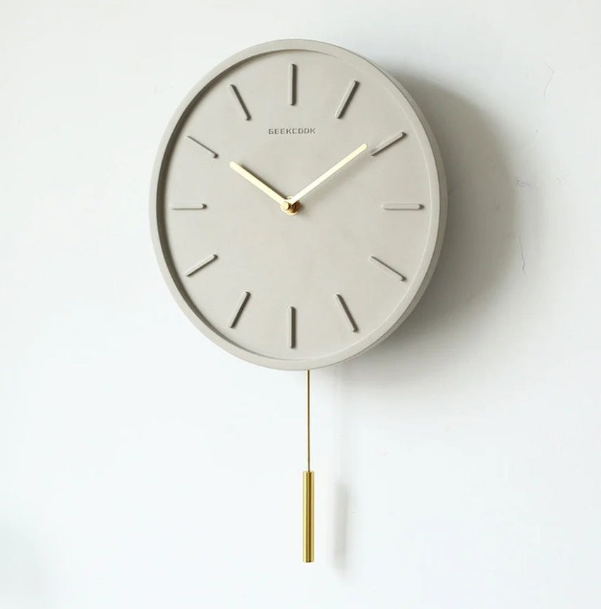 Fjordline Cement Nordic Wall Clock With Metal Pendant