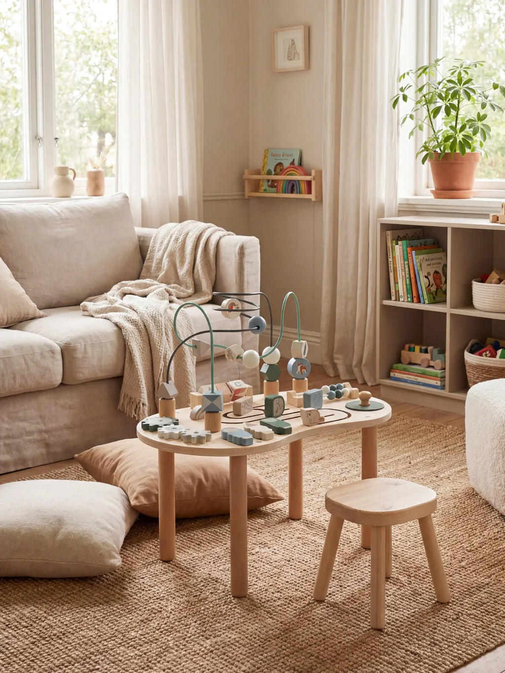 Multi-Activity Wooden Play Table for Toddler Exploration