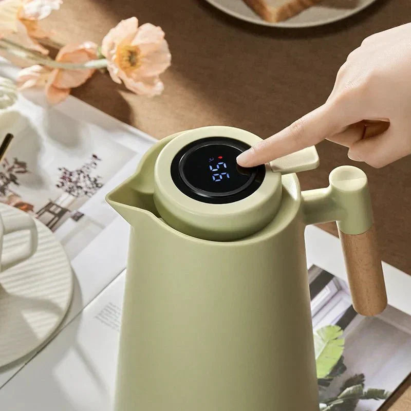 LumaTemp Thermal Jug Featuring Wooden Handle And Temperature Readout