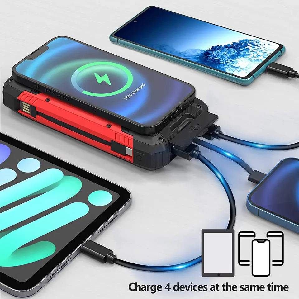 EclipseVolt 30 000 mAh vanntett solcellepowerbank med to USB-porter og Qi trådløs ladeplate