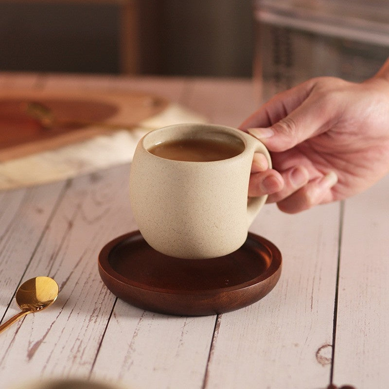 Hana Japanese Inspired Ceramic Cup Set With Bamboo Saucer Spoon Included