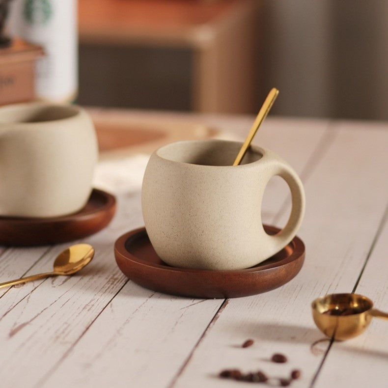 Hana Japanese Inspired Ceramic Cup Set With Bamboo Saucer Spoon Included