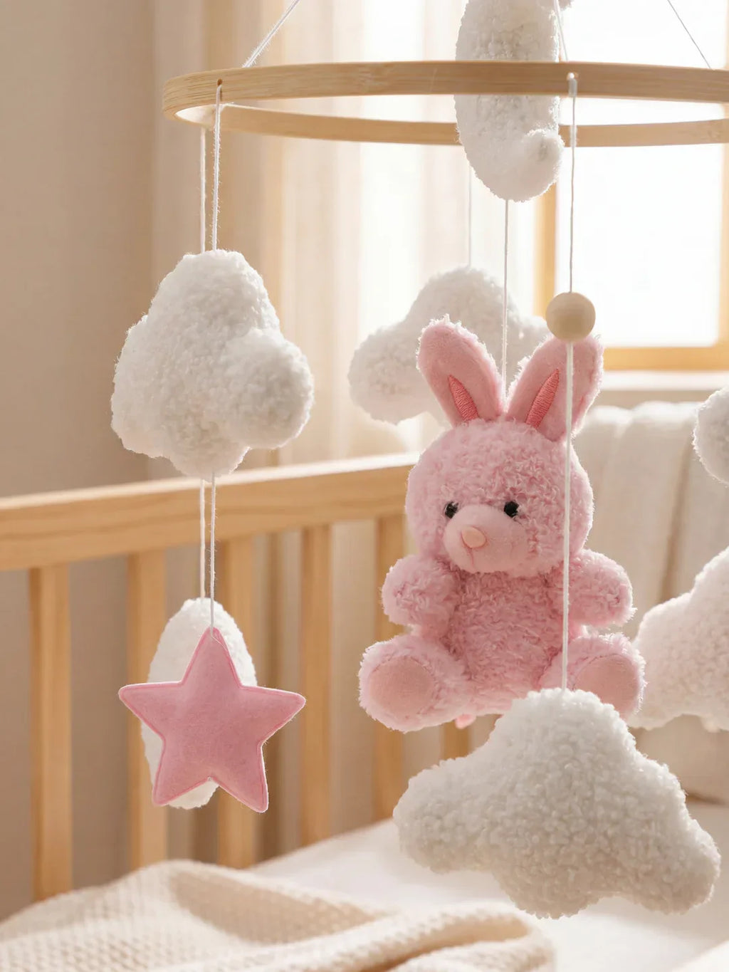 Minimalist Wooden Baby Crib Mobile with Arm